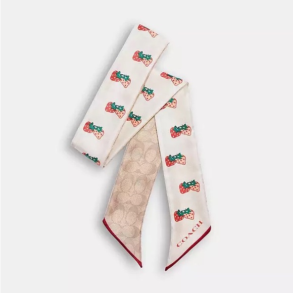 ‼️last two‼️NWT！COACH Signature Strawberry Print Silk Skinny Scarf（COACH CA838） - Picture 1 of 5